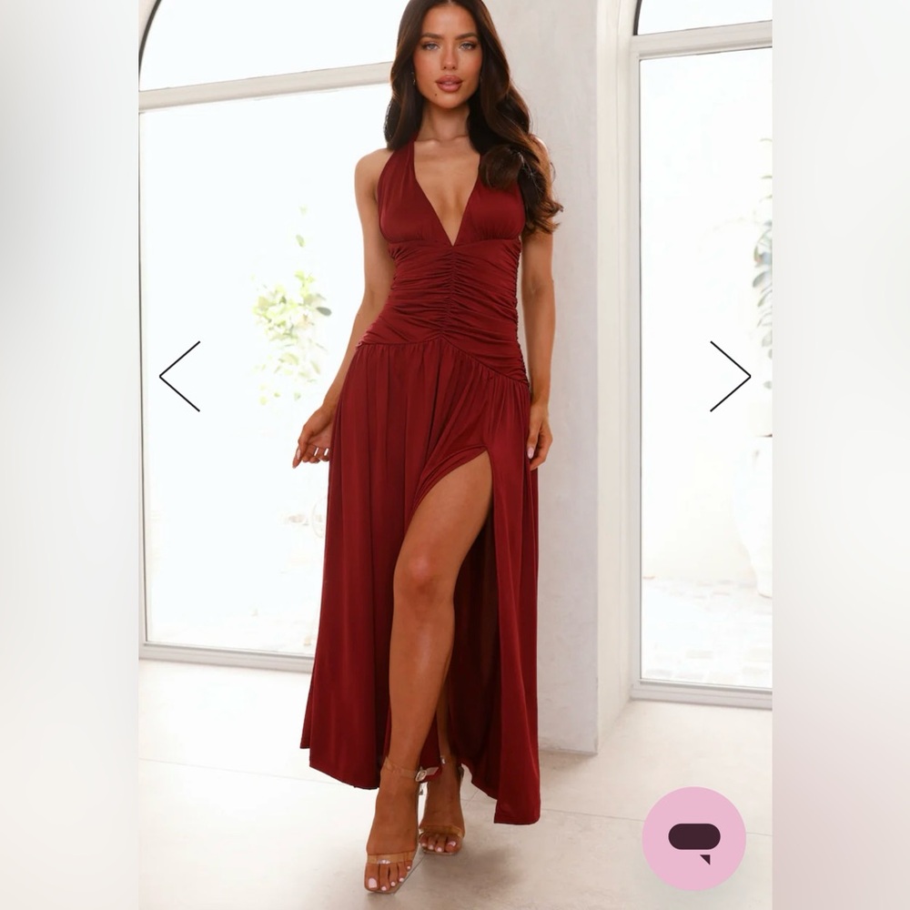 HELLO MOLLY. HARLOW HALTER MAXI DRESS. WINE.
